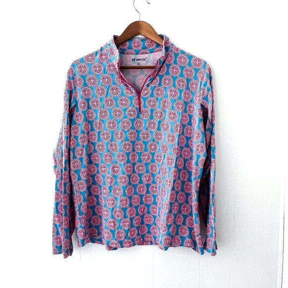 IBKUL Zip Long Sleeve Mock Neck Top Pink Blue medallion XL - Picture 2 of 10